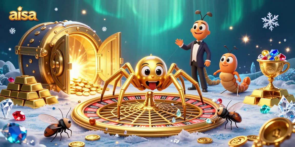 Bet big with aisa at the casino: a giant golden web and treasure vault in action.