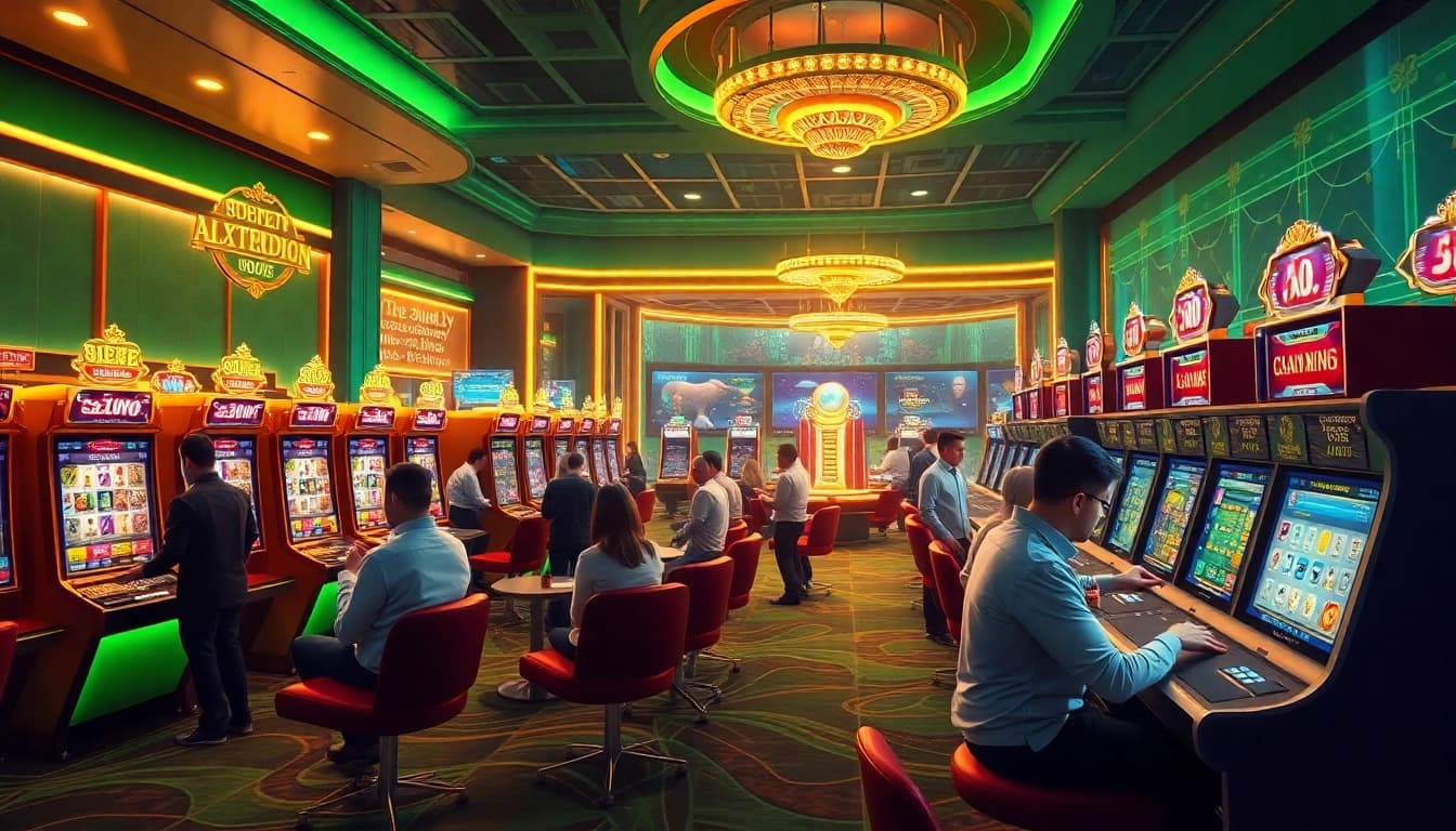 Engaging players in the thrilling 8kbet game platform within a luxurious casino environment.