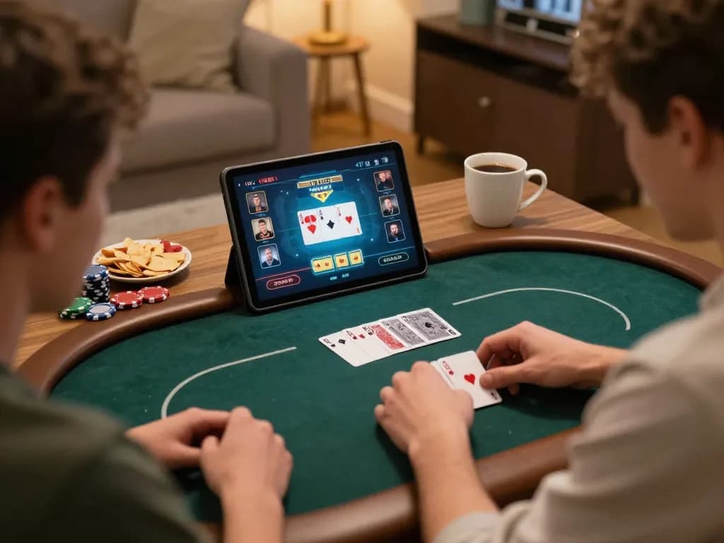Join HITCLUB players as they strategize in an exciting online poker game from home.