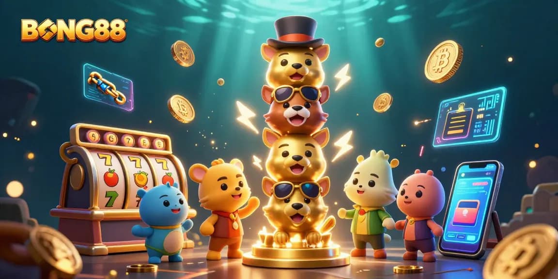 Experience thrilling gameplay at BONG88 with vibrant casino symbols and crypto elements.
