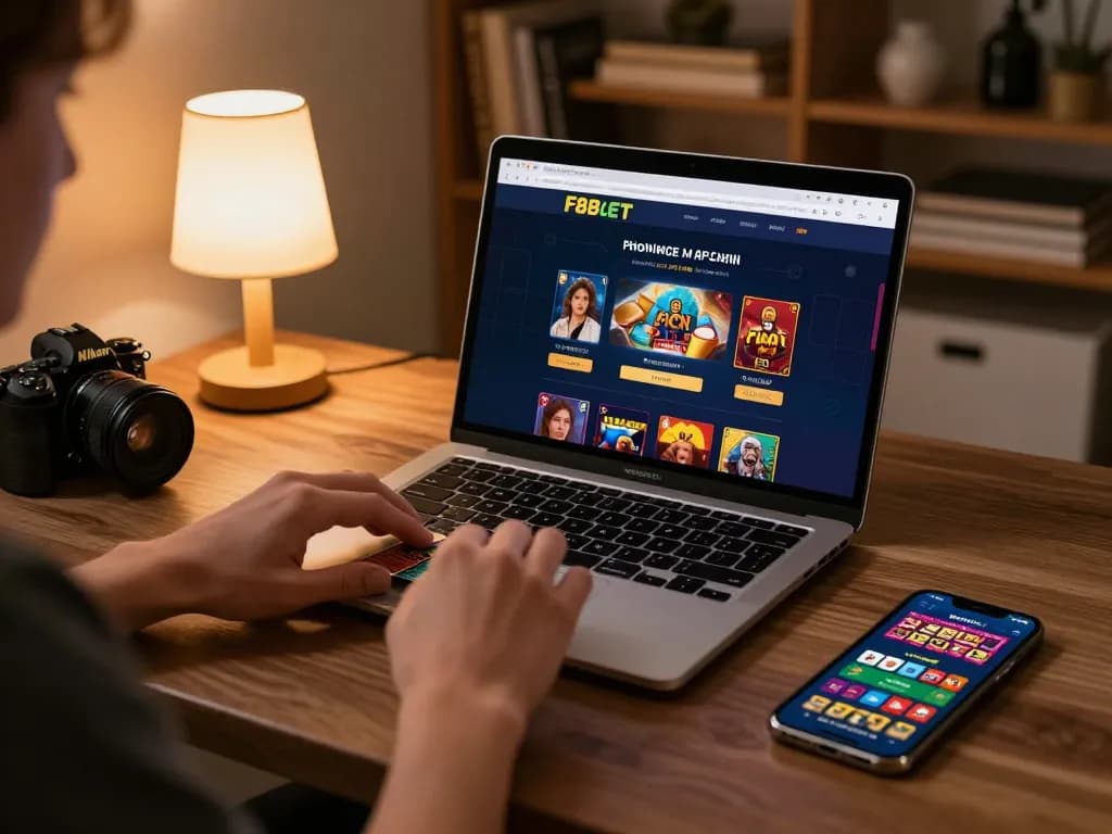 Player engaged with F8bet online casino gaming setup, focusing on strategy and bankroll management