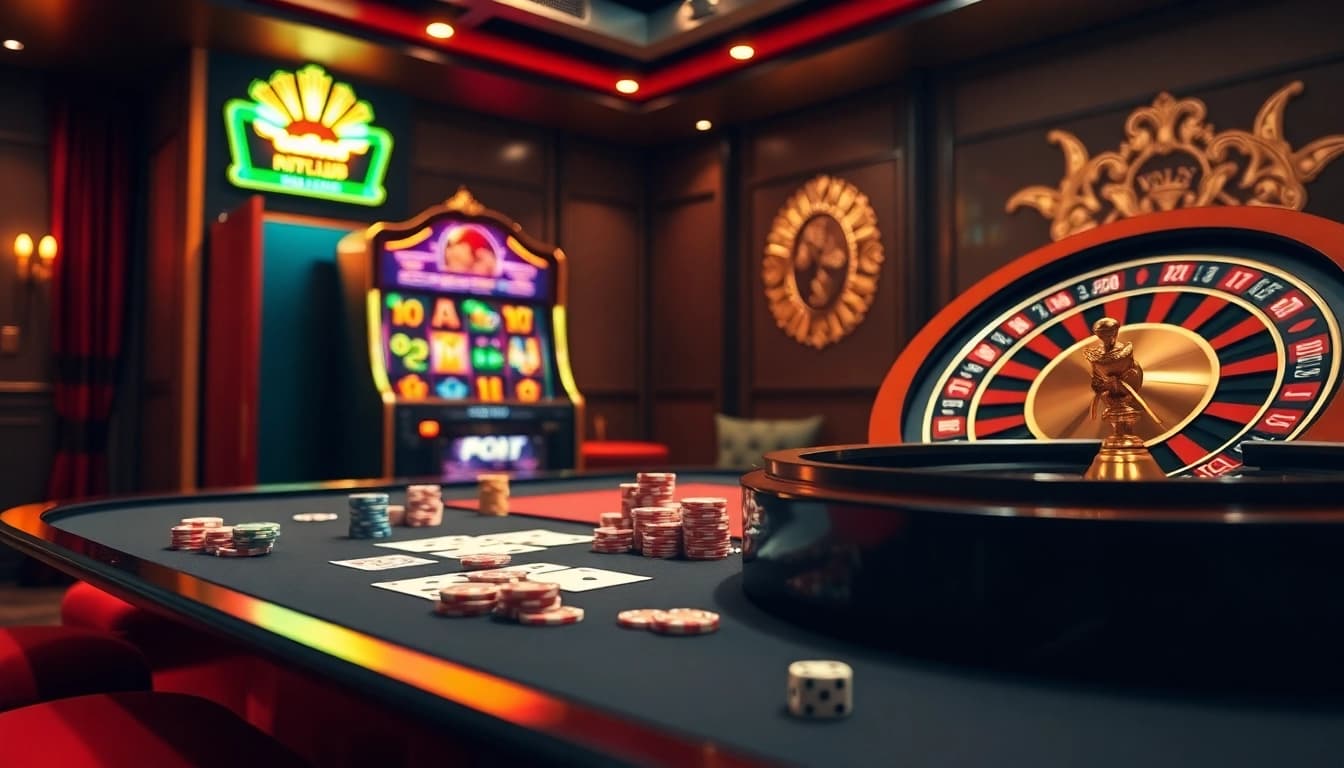 Experience the thrill of HitClub with vibrant casino elements like cards and a roulette wheel.