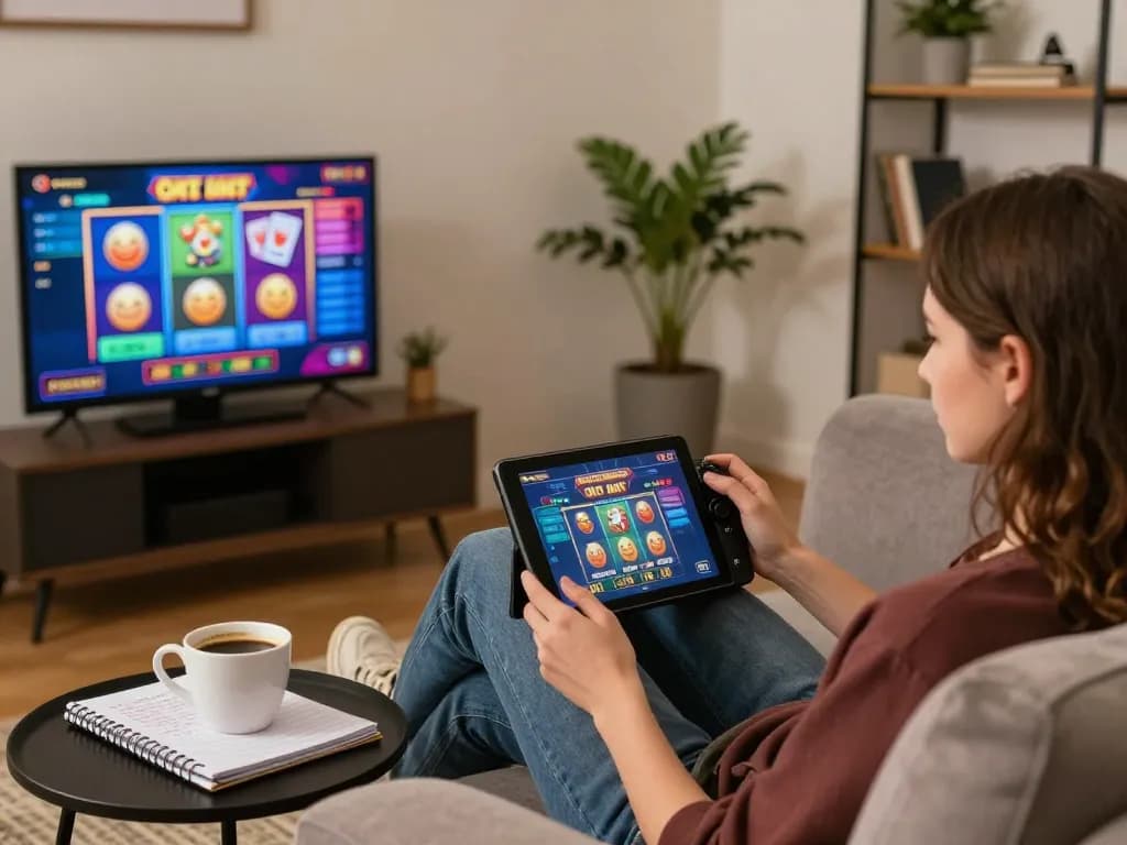 Engaged in online gaming on tablet at home, highlighting 888 NEW casino experience and comfort.