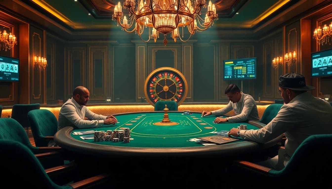 Players engage in high-stakes poker at 88AA casino, showcasing excitement and luxury.