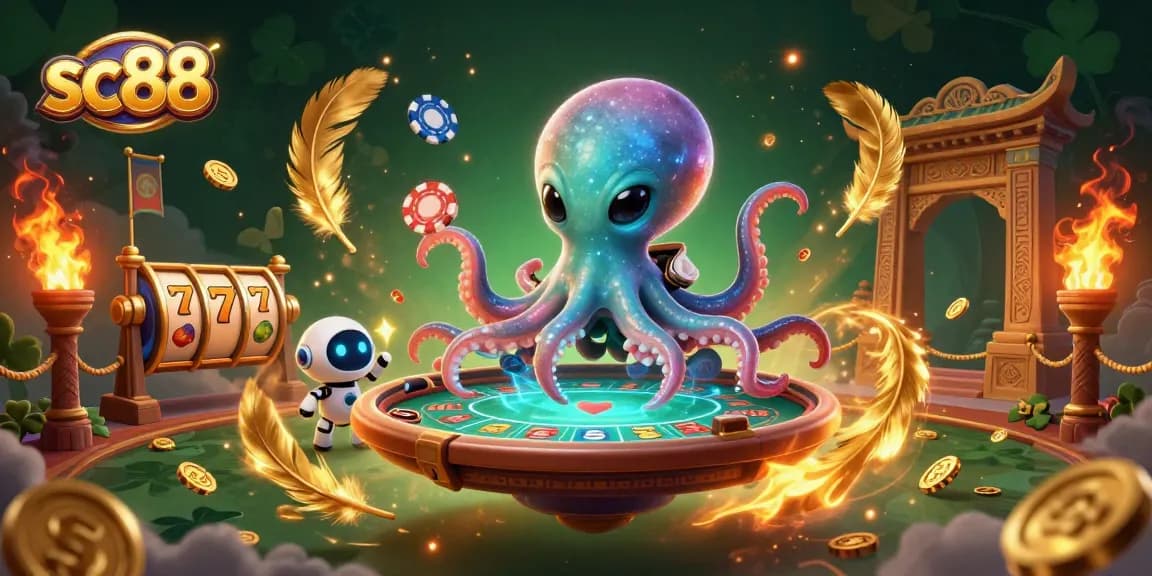 Experience sc88 casino action with a vibrant octopus dealer at a dynamic poker table.