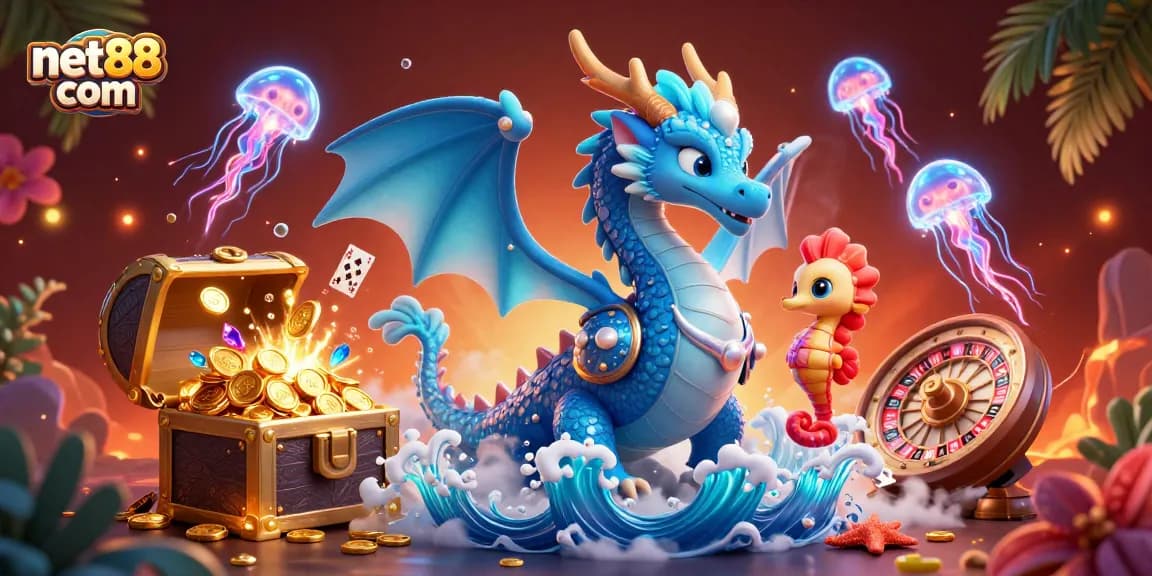 Betting with net88 com: Experience the thrill of roulette and ocean wonders in a vibrant 3D scene.