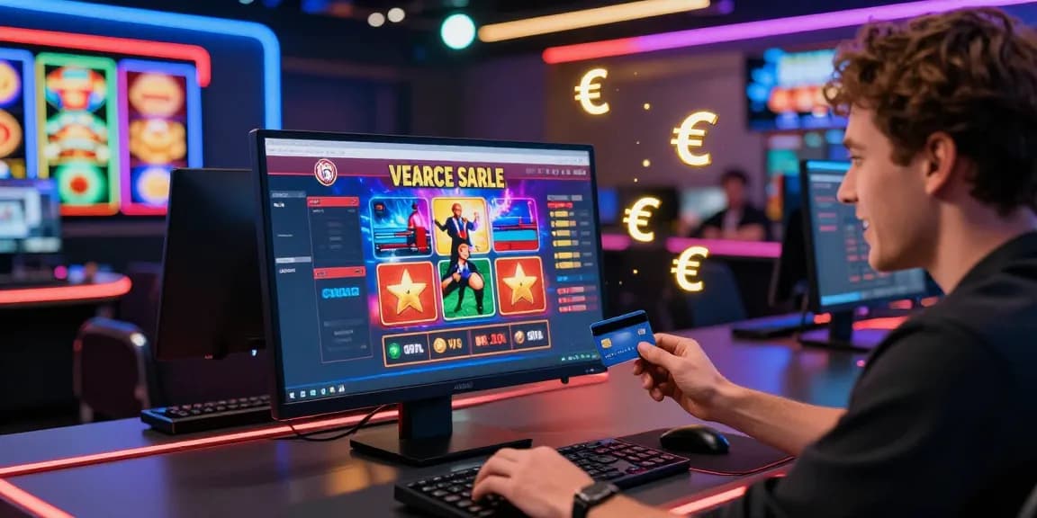Exciting gameplay at credit card casinos with vibrant colors and modern technology, showcasing a player enjoying online slots.