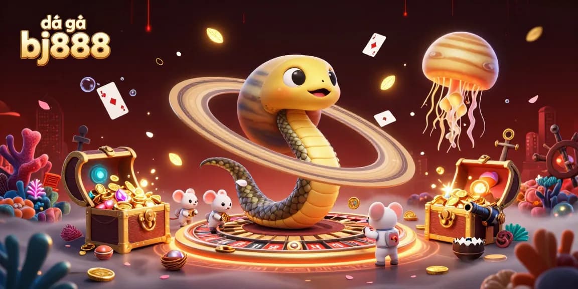 Engage in the excitement of đá gà bj888 with animated astronauts betting on a roulette wheel made from Saturn's rings.