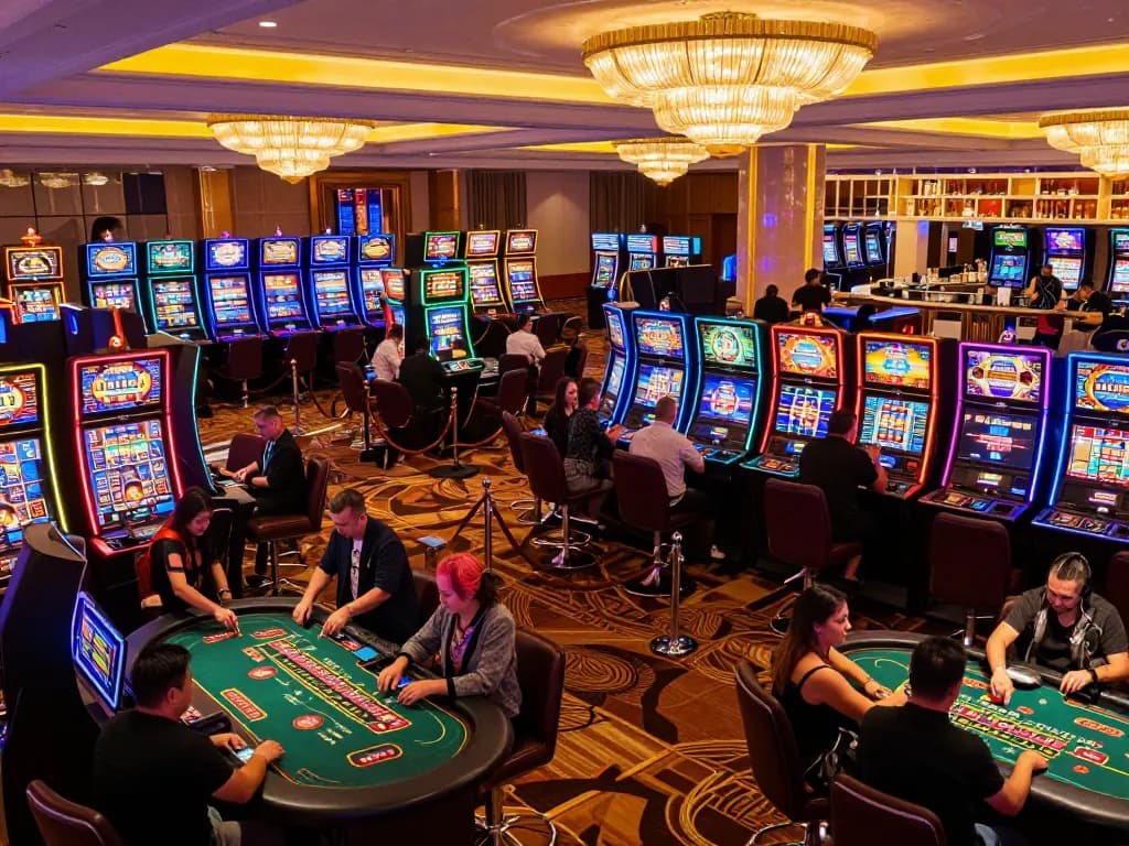 Engaged players enjoying dynamic games at the five88 casino floor with vibrant slot machines.