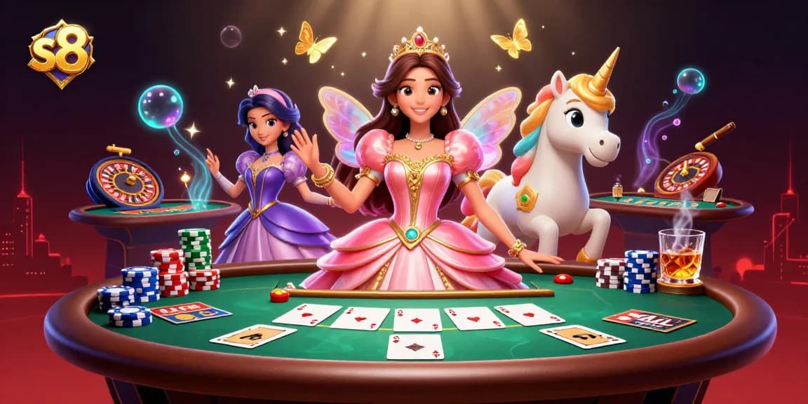 Experience dynamic gaming with s8 at this vibrant 3D illustration featuring live casino elements.