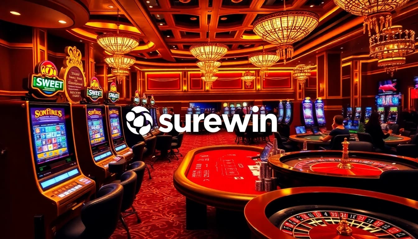 Players enjoying their winnings at the surewin casino with vibrant games and rich colors.