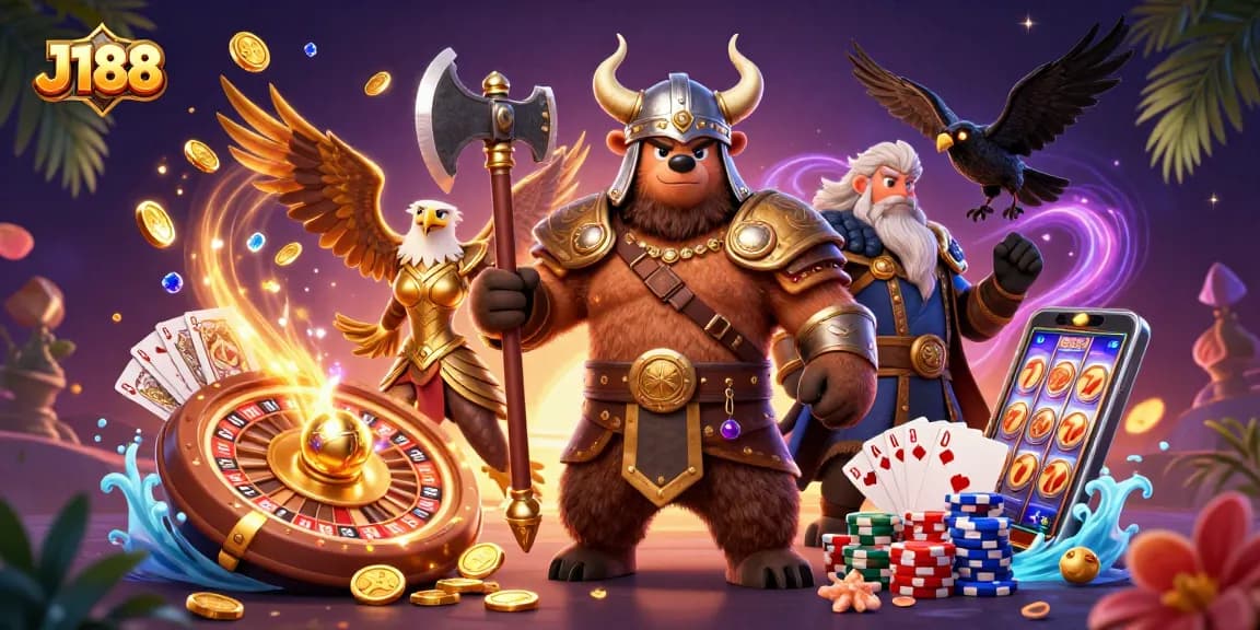 Win big with J188's exciting casino games featuring vibrant 3D characters and dynamic visuals.