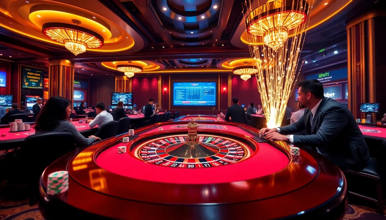 i9bet players enjoying exciting casino games at a lively betting table.