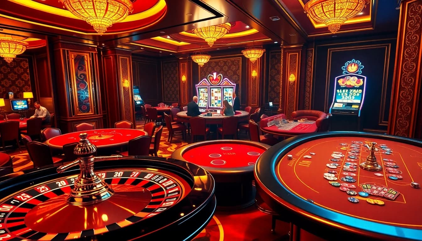 Players immersed in the thrill of gambling at a lavish casino, inspired by hhkungfu tv's vibrant energy.