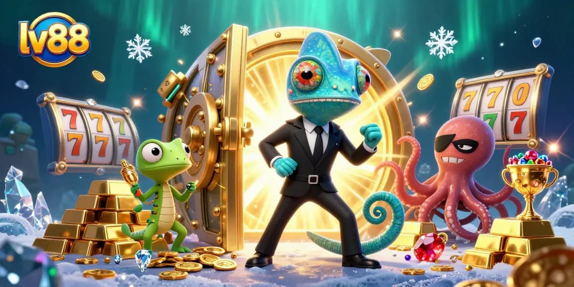 Spin the reels at lv88 with a secret agent chameleon, a tech-gecko, and treasures galore!
