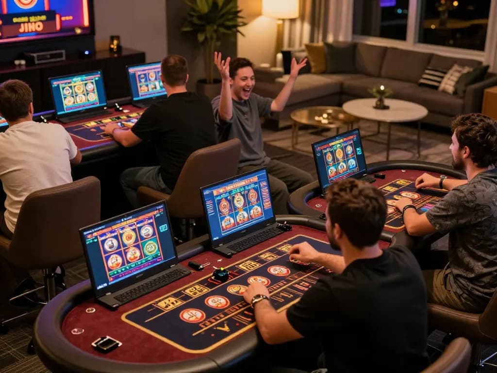 Players enjoying games at nhà cái TIP88 with vibrant screens and celebratory moments