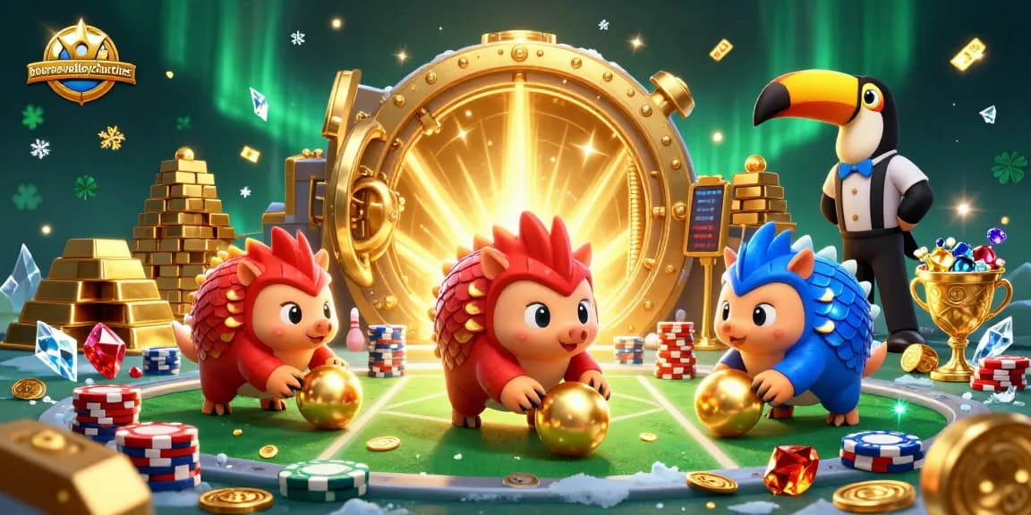 Bowl through golden poker chips with bournevalleychurches themed pangolins in an exciting casino adventure.