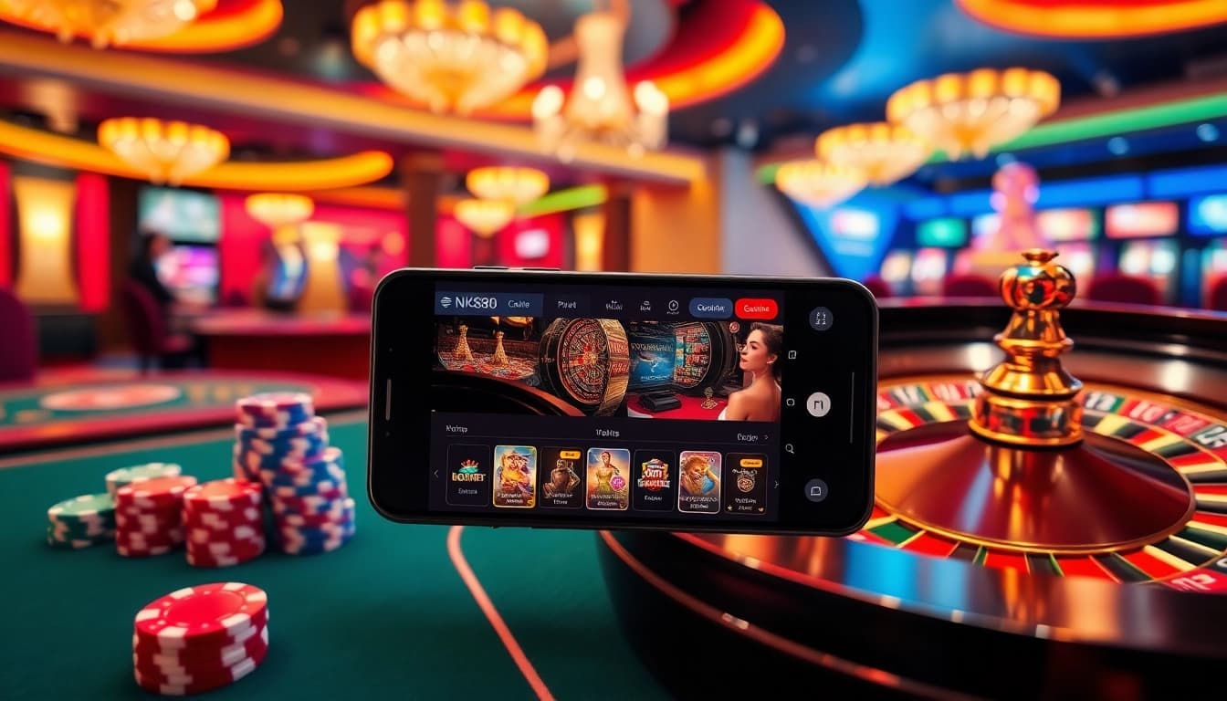 Experience thrilling gameplay with NK88's vibrant casino scene showcasing poker chips and roulette.