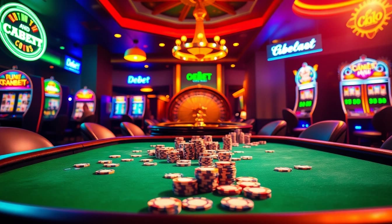 Experience the thrill of winning at https://debet.jp.net/ with our vibrant casino scene featuring poker and roulette elements.