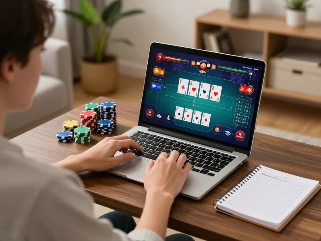 Player enjoying an engaging poker game on the MB66 online casino platform from a cozy home setting