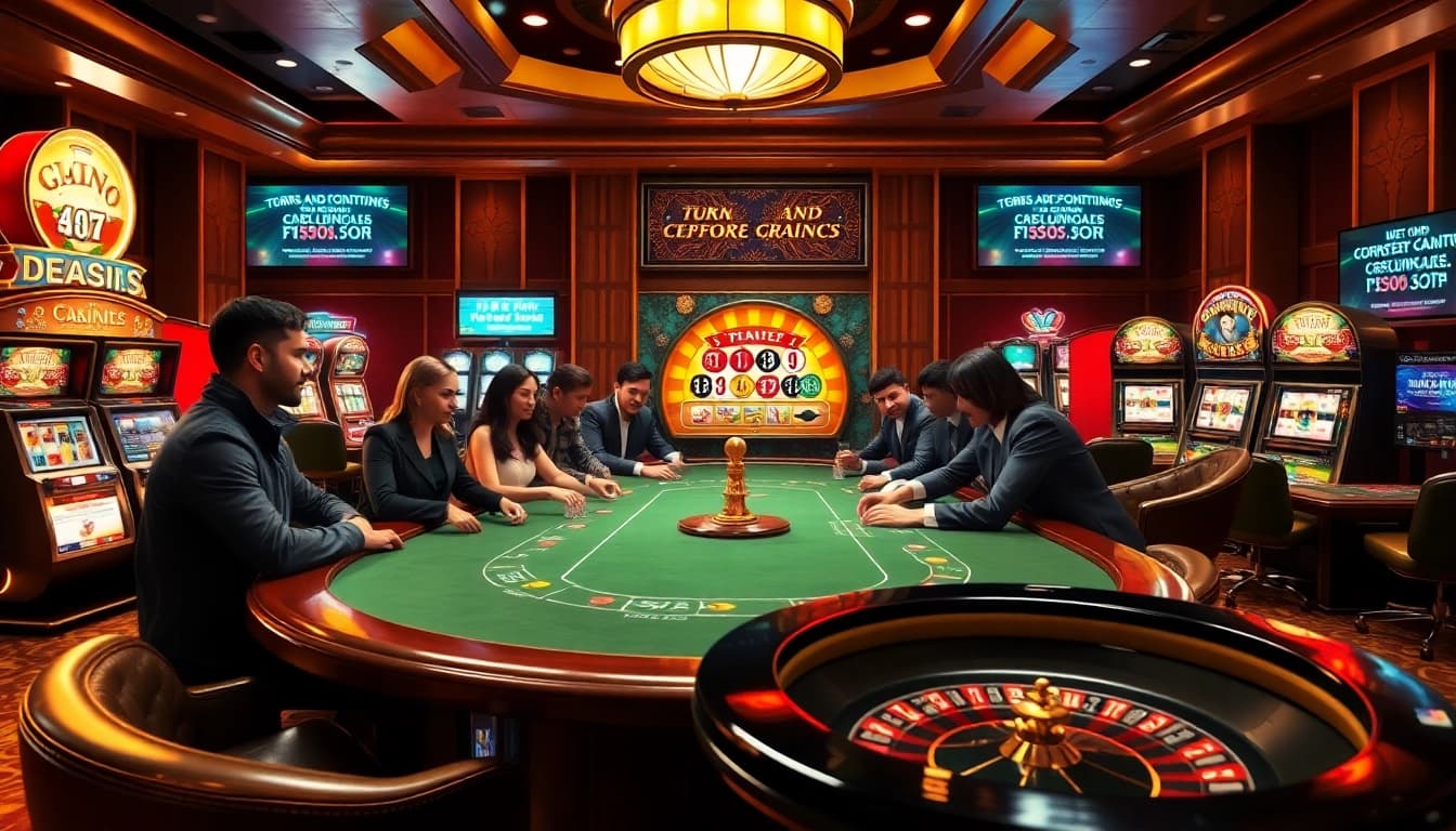 Experience thrilling gameplay while understanding the Terms And Conditions in a vibrant casino atmosphere.