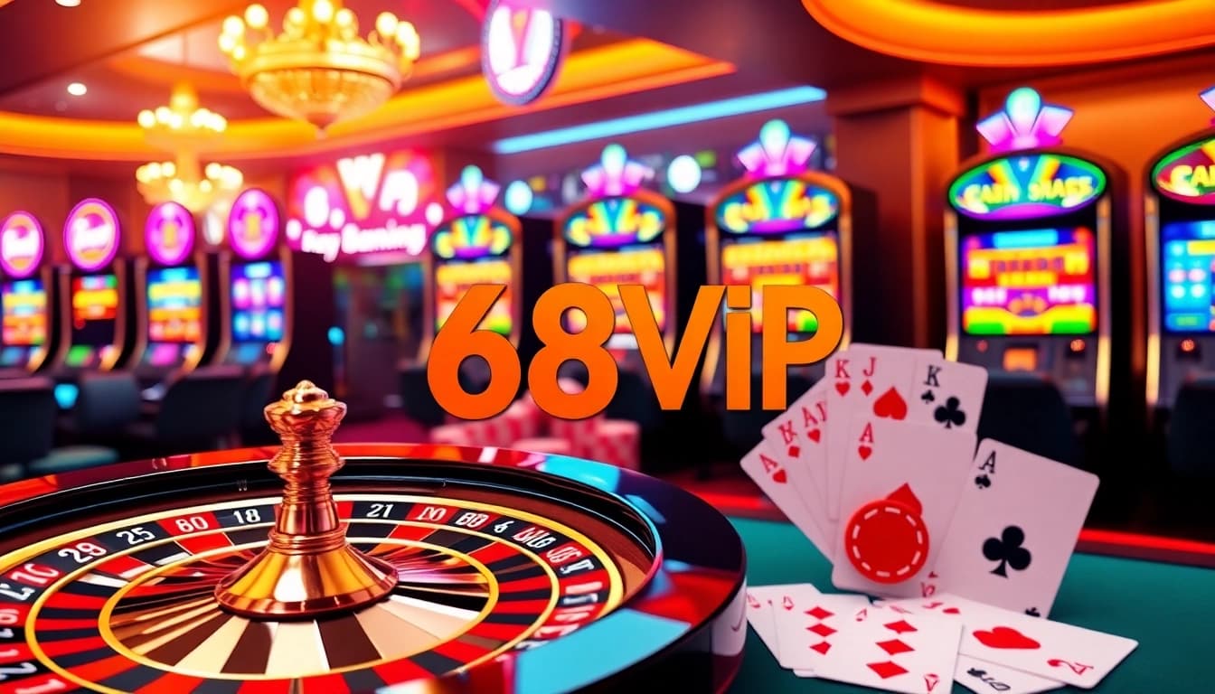 Experience the excitement of gambling with 68VIP's vibrant online casino interface featuring poker and roulette.