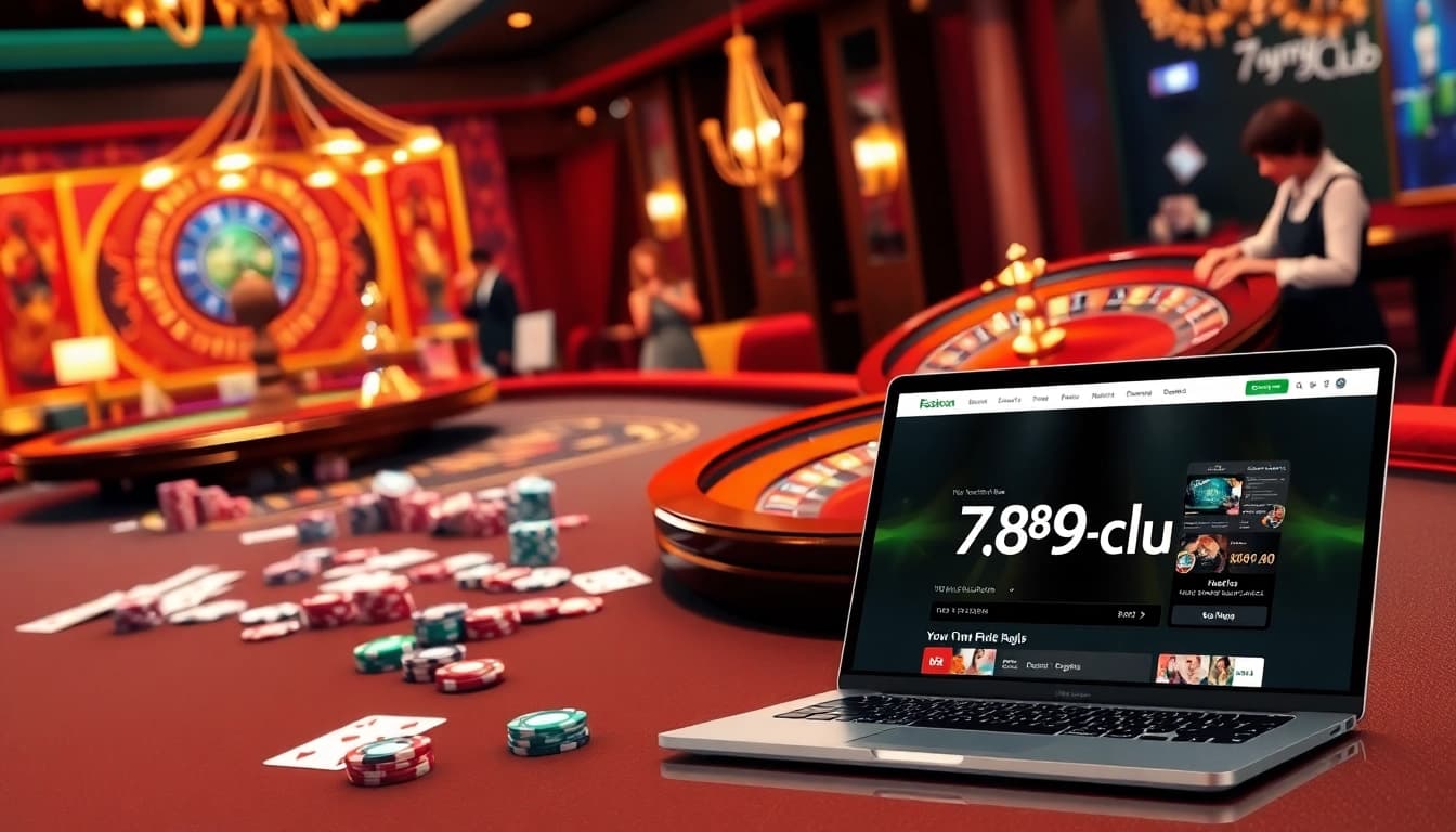 Experience the thrill of betting at 789fclub featuring poker tables and a dynamic roulette wheel.
