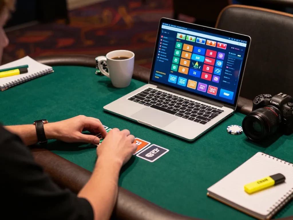 RR88 online player analyzing poker strategies during a cozy home gaming session.