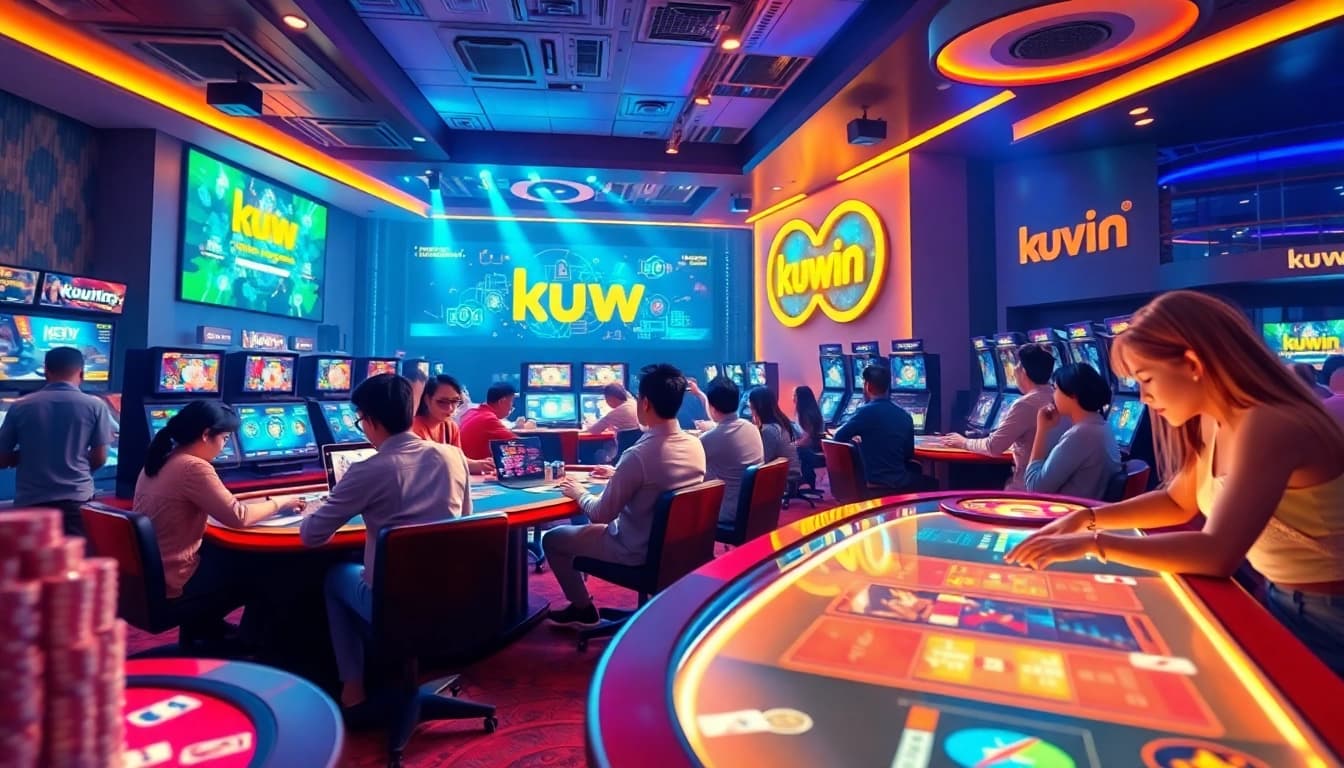 Kuwin online gaming environment showcasing diverse players engaged at colorful digital casino tables.