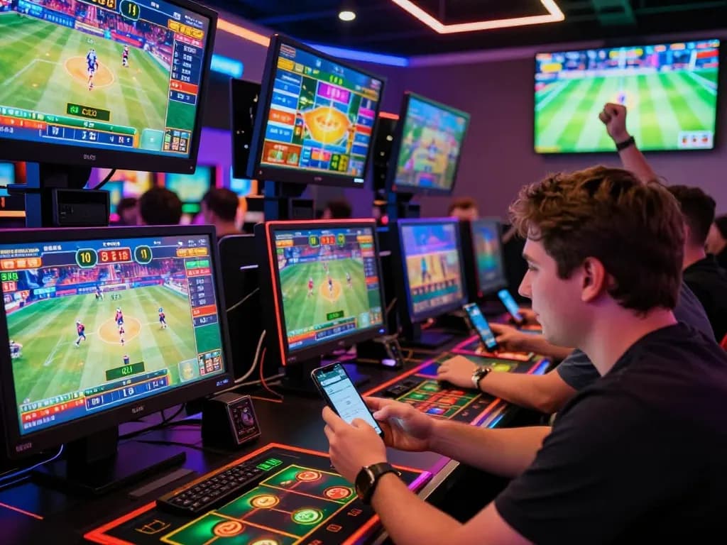 TG88 player actively betting online in a vibrant gaming environment with sports highlights.