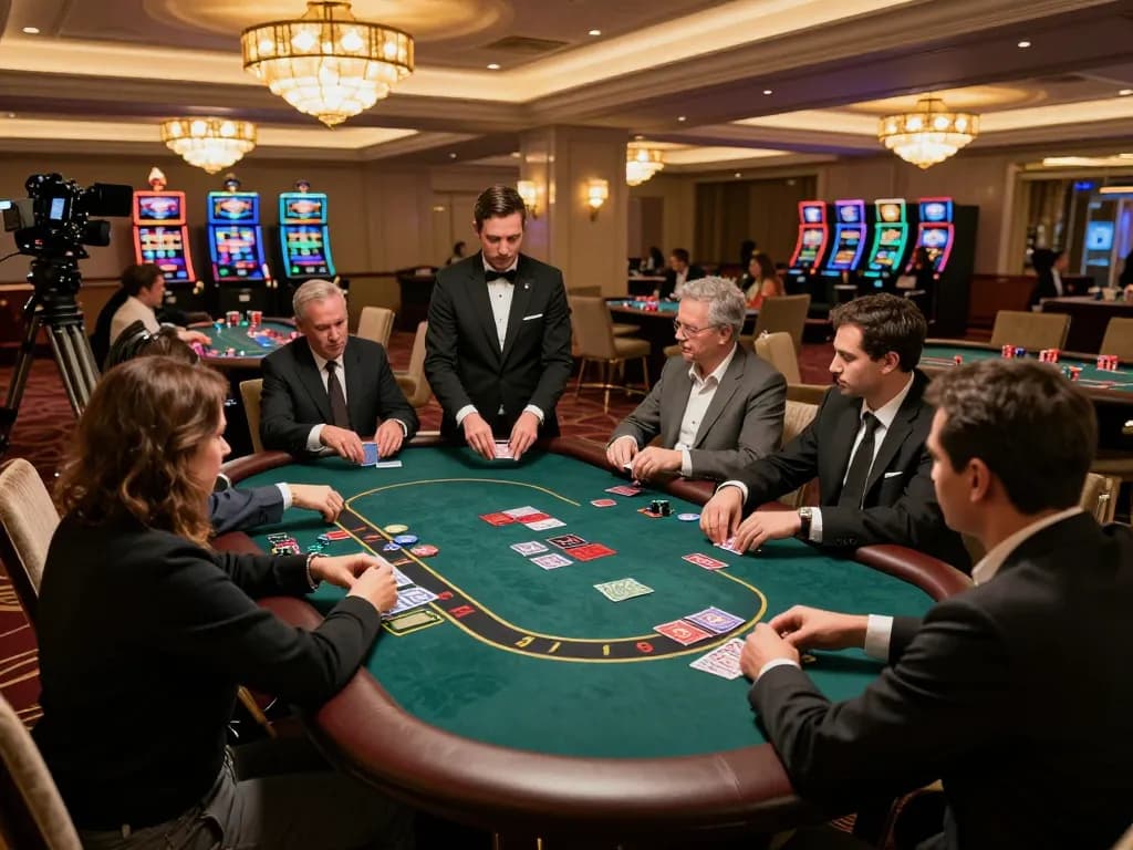 F168 VIP poker game in a luxurious casino with players focused on their hands and chips