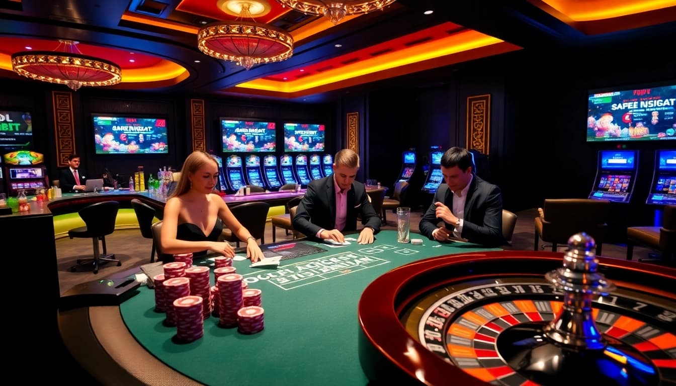 Experience high-stakes gaming at FO88.LTD with vibrant poker tables and roulette wheels.