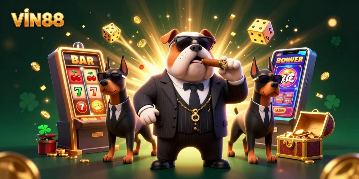 Experience the thrilling VIN88 casino world with animated slot machines and vibrant characters.