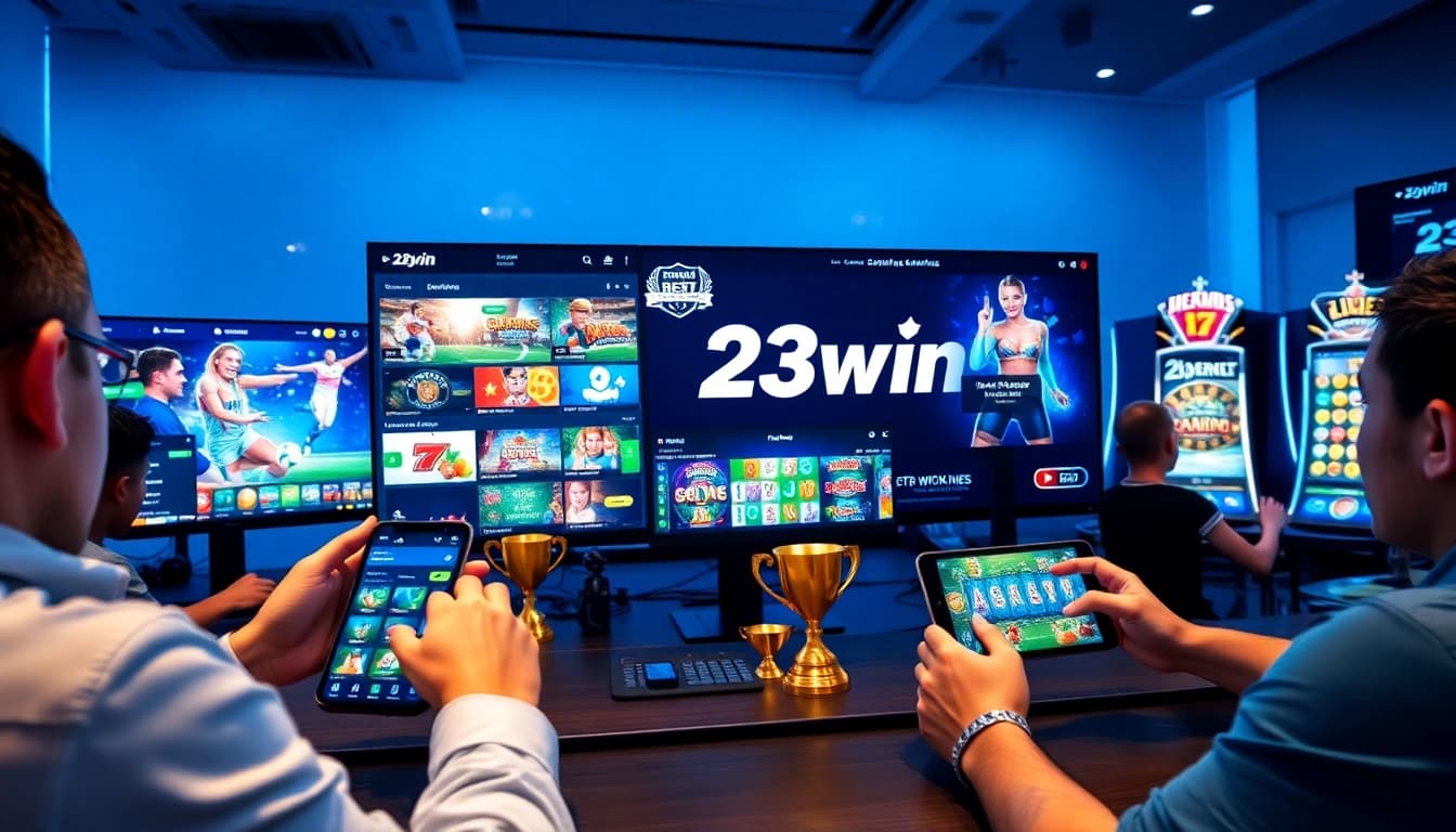 Exciting representation of 23win's online gaming platform featuring vibrant games and user engagement.