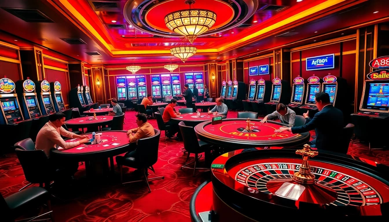Experience high-stakes poker action at Af88 with vibrant tables, cards, and chips.