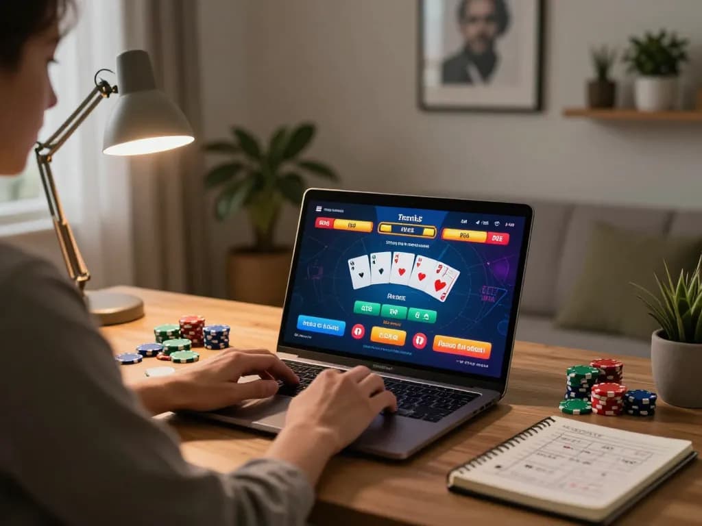 Player enjoying an intense game of blackjack on Rik88 platform, surrounded by gaming strategy notes.