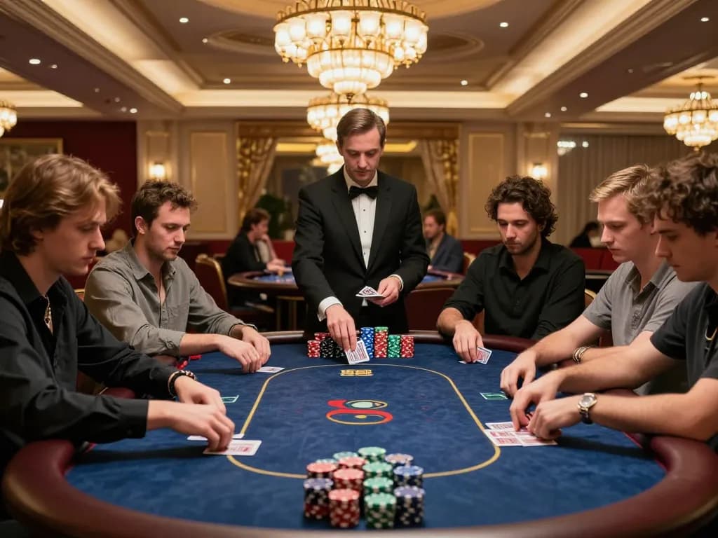 Players strategizing in a high-stakes poker game at CF68 casino, showcasing intense gameplay
