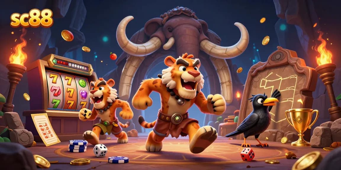 Experience the exciting world of sc88 with a vibrant prehistoric casino setting, featuring thrilling slot games.