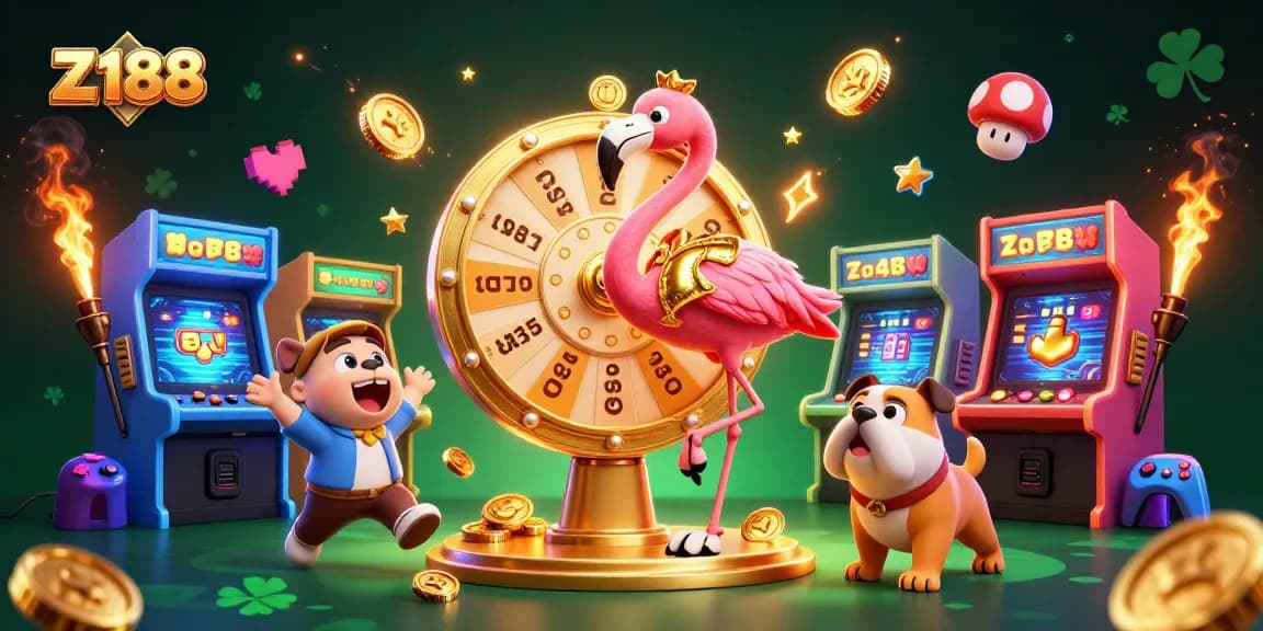 Engage with Z188's exciting casino scene featuring 3D characters, bright arcade elements, and thrilling gameplay.