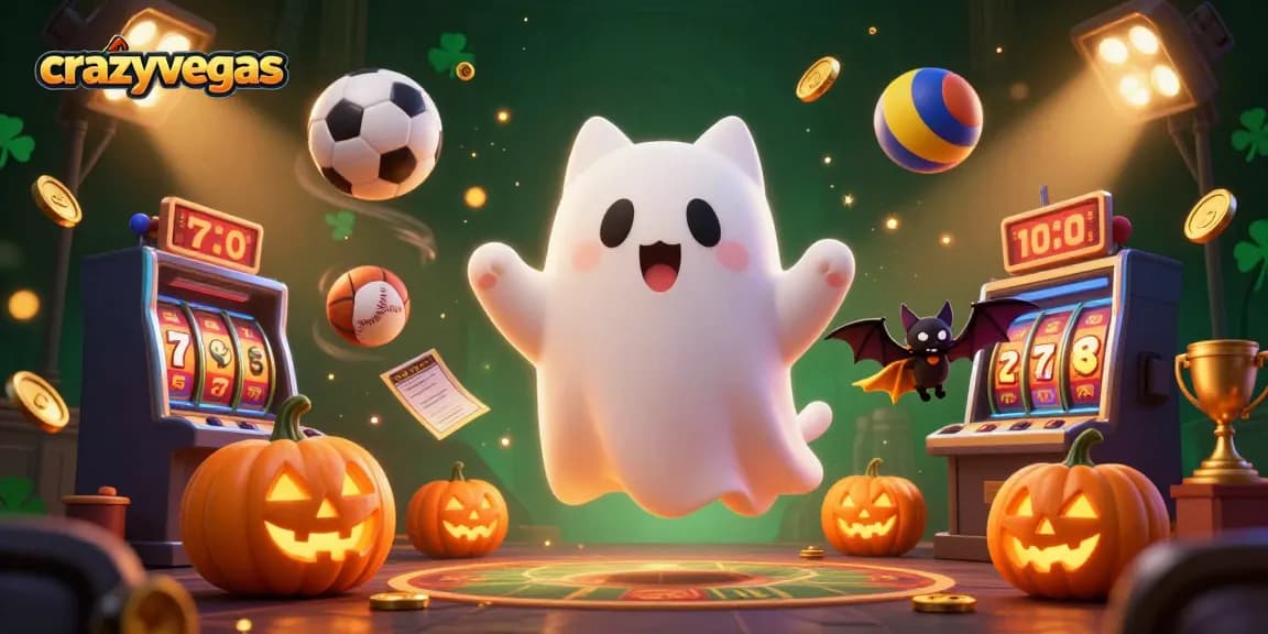 Experience the lively fun of crazyvegas with a ghost cat and a vampire bat in a haunted casino scene.