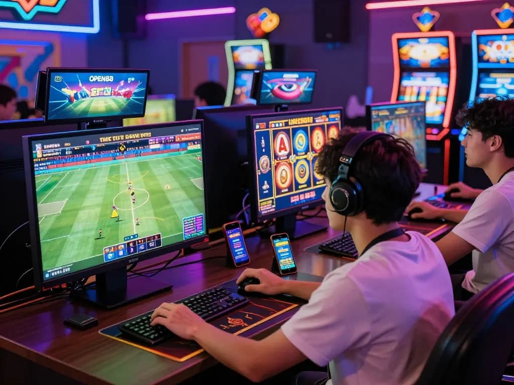 Engaged players exploring diverse games on https://open88.supply/, showcasing online betting excitement and digital interface.