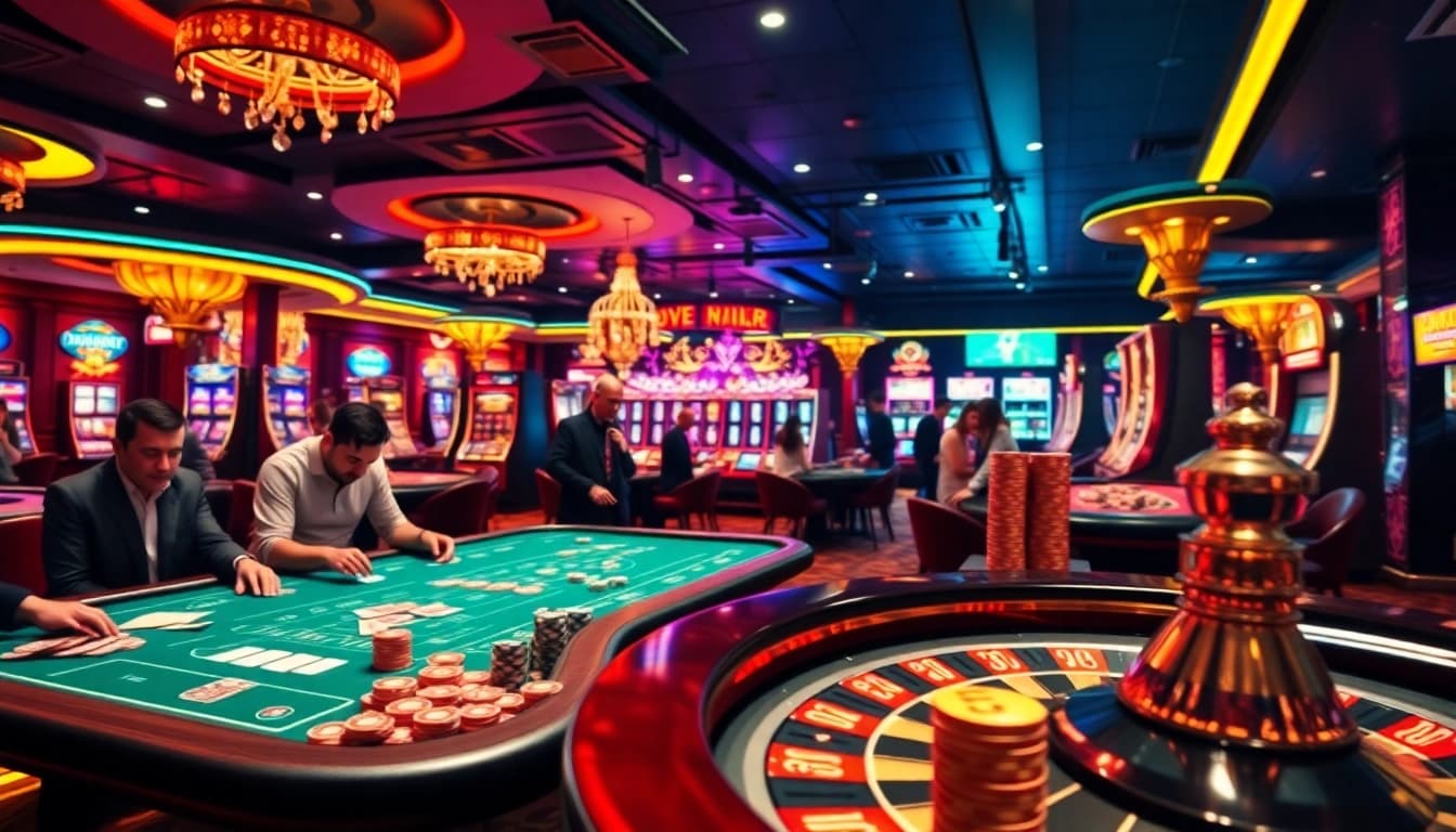 Exciting gaming atmosphere at 789club with players enjoying poker and slots.
