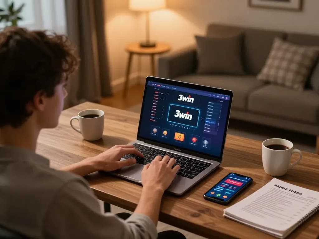 Player engaging in poker on 3win platform, showcasing a focused and responsible gaming atmosphere.