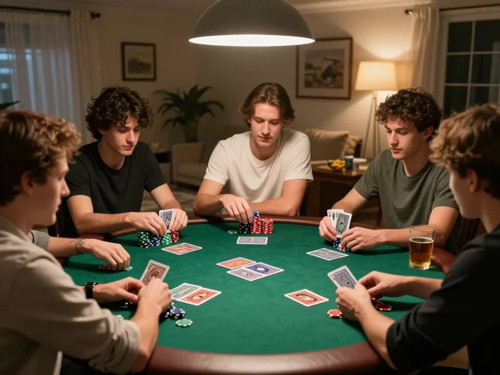 Sunwin poker game night with friends displaying strategy and excitement around a round table