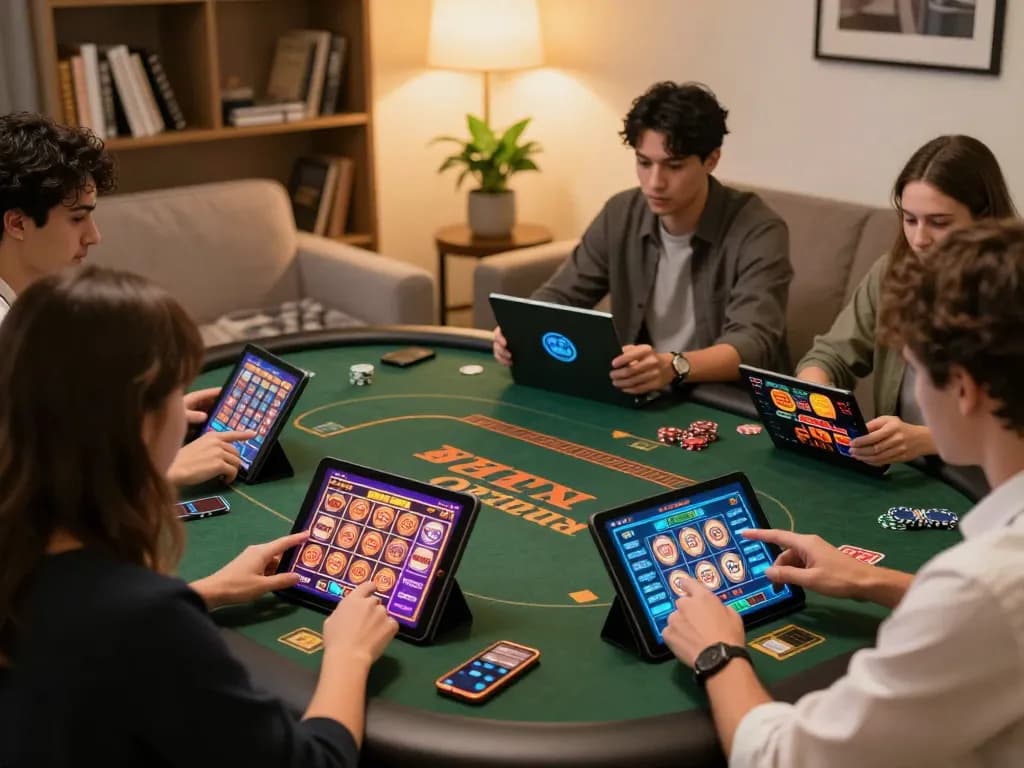 Engaged players enjoying games on Tg88.com in a cozy home gaming setup, showcasing online casino excitement.