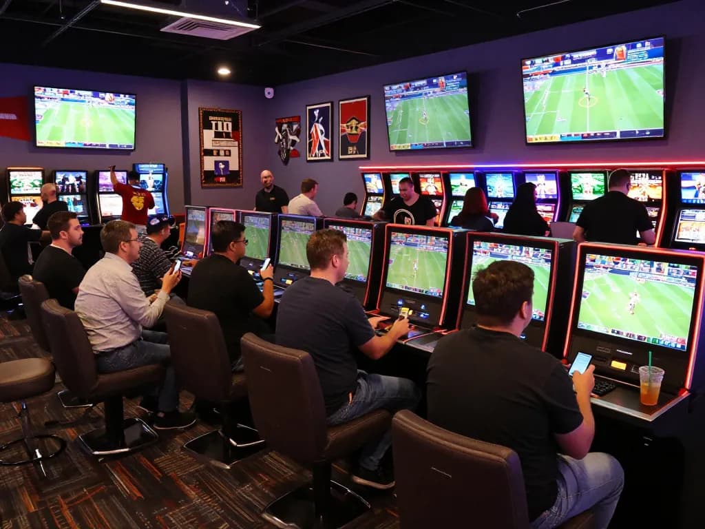 Engaging in strategic sports betting at a lively casino setting with S666 theme.
