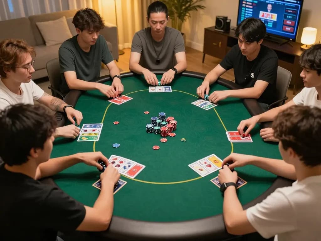 Players actively engaging in an online poker game showcasing HM88 strategy and excitement on a vibrant digital platform.