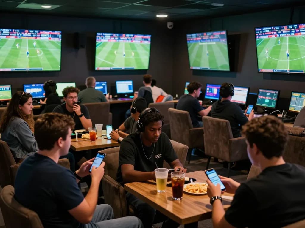 Socolive fans engaging in live soccer betting with excitement in a vibrant lounge environment.