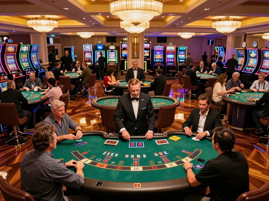 Players engaging with blackjack tables at LLWIN casino, showcasing lively gameplay and excitement