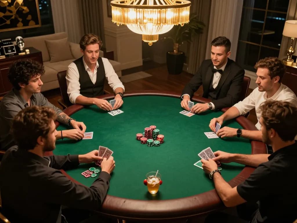 Players enjoying a lively poker game night at home, showcasing strategies for lc88.